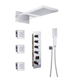 2-Spray Pattern 22 in. Chrome Wall Mounted Shower System With 3 Body Jets and Water Temperature Display
