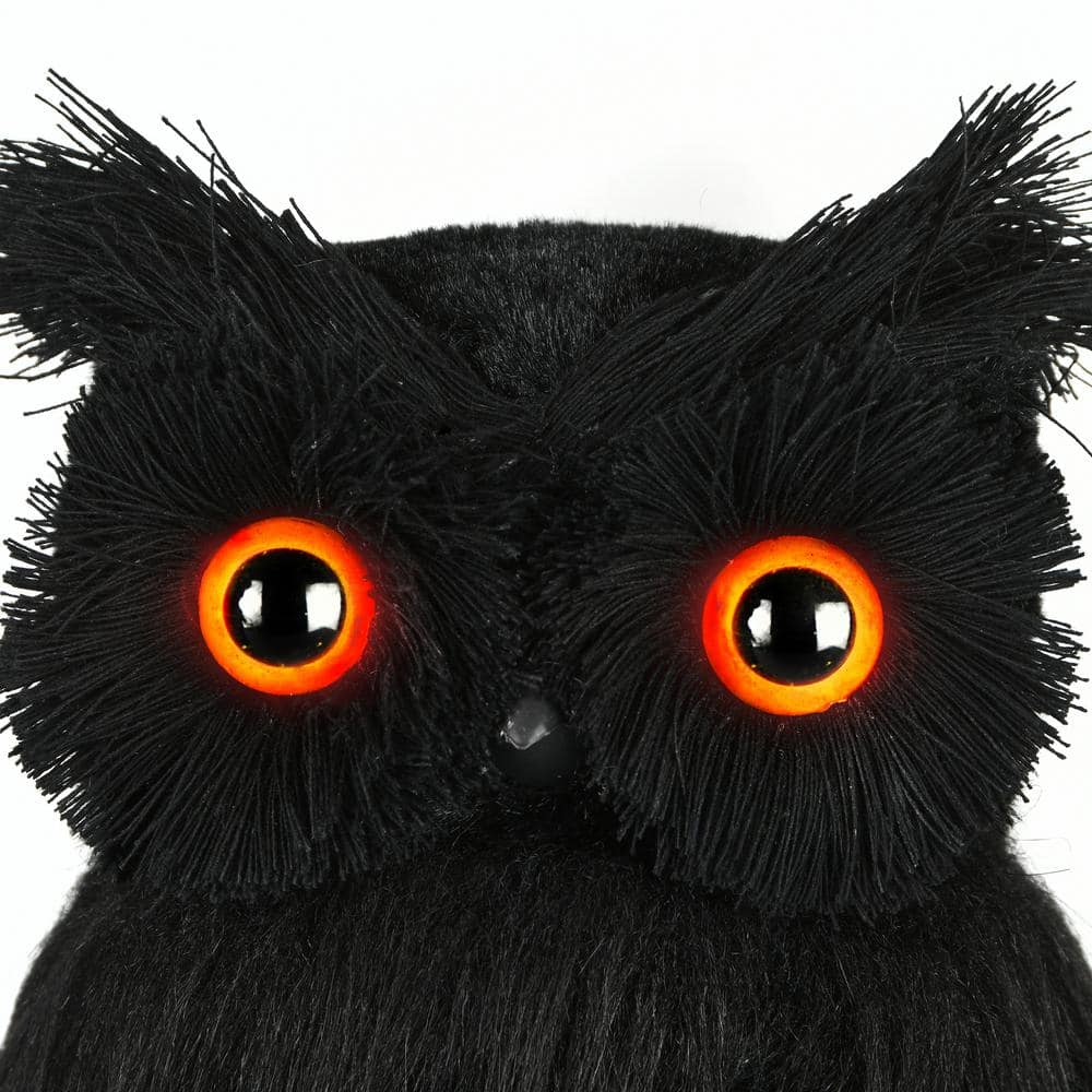 11" Black Plastic Owl Figurine with LED Eyes