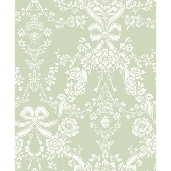 Bow Damask Sage Green Non-Pasted Wallpaper (Covers 56 sq. ft. )