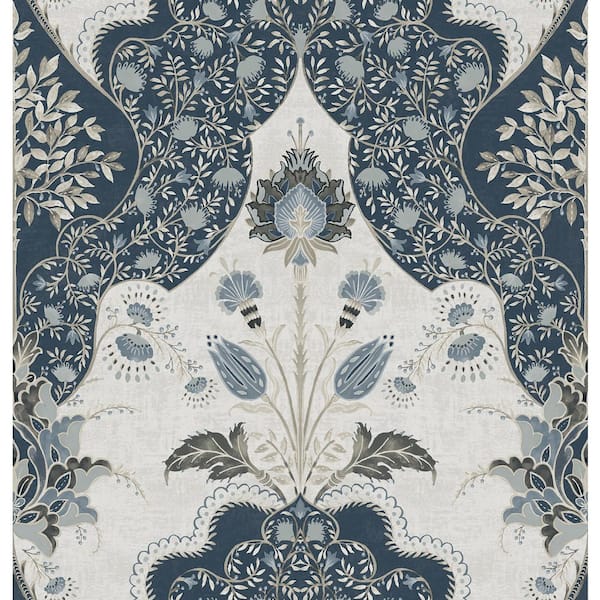 A-Street Prints Auden Dark Blue Floral Grandeur Wallpaper Sample