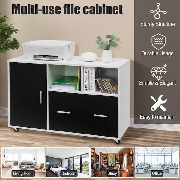 Costway Mobile File Cabinet Wooden Printer Stand Vertical Storage Organizer  Home Office