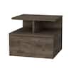 CSC DECOR INC Floating Nightstand 14 in. W Brown Rectangle Wood End Table with 2-Tier Shelf and 1-Drawer Wall-Mounted Bedside Table B128P148657-ZT