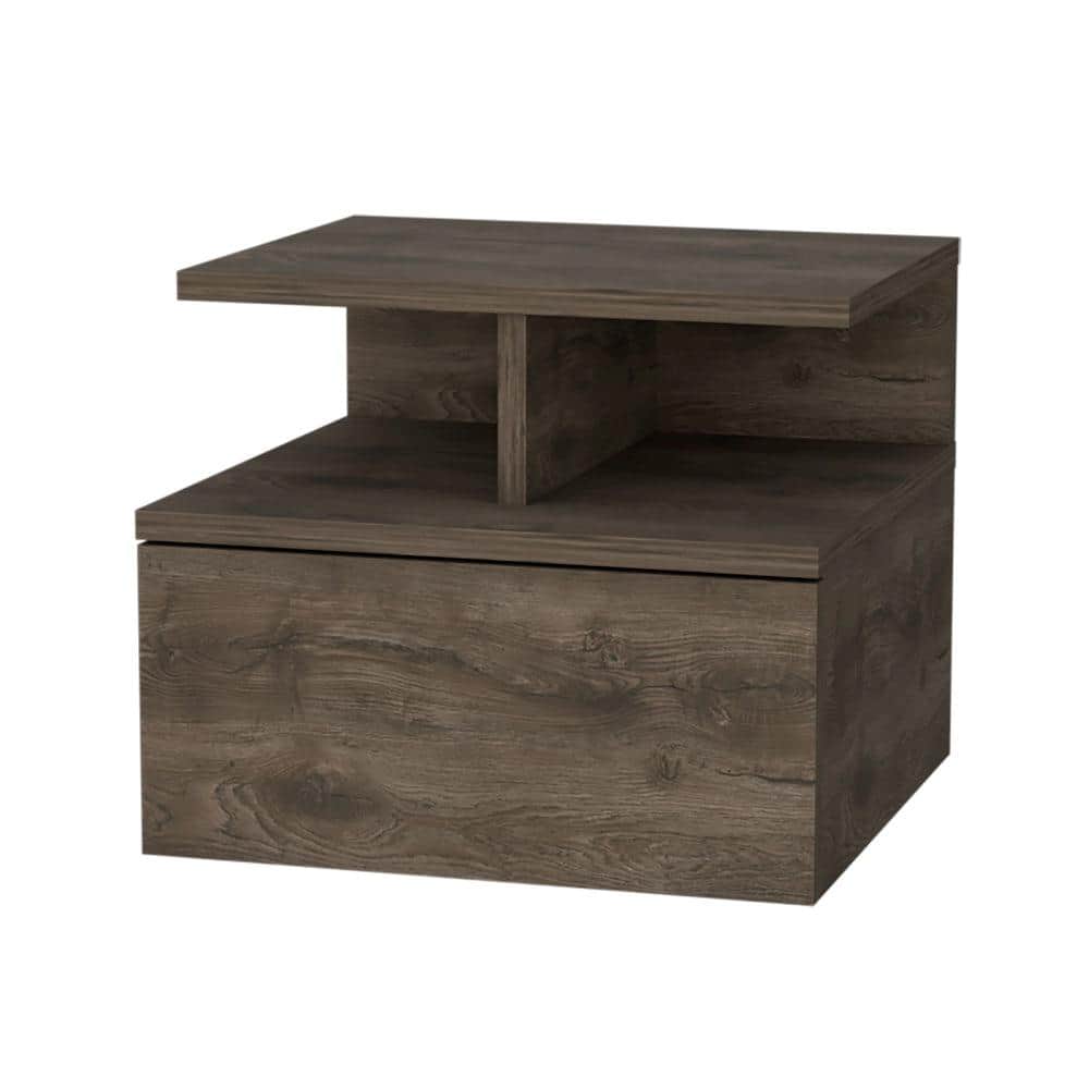 Floating Nightstand 14 in. W Brown Rectangle Wood End Table with 2-Tier She