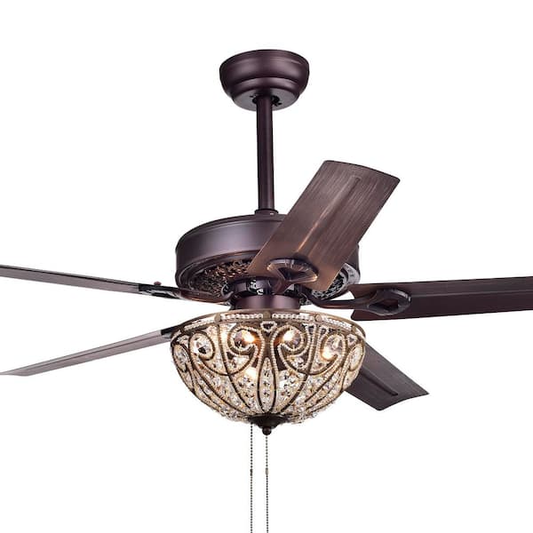 Warehouse of Tiffany Izolda 48 in. 3-Light Indoor Bronze Finish Hand Pull Chain Ceiling Fan with Light Kit