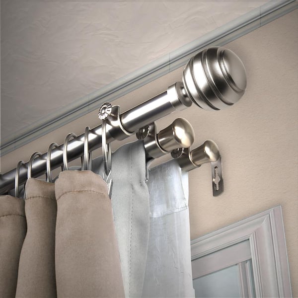 EMOH 13/16" Dia Adjustable 120" to 170" Triple Curtain Rod in Satin Nickel with Ysabel Finials