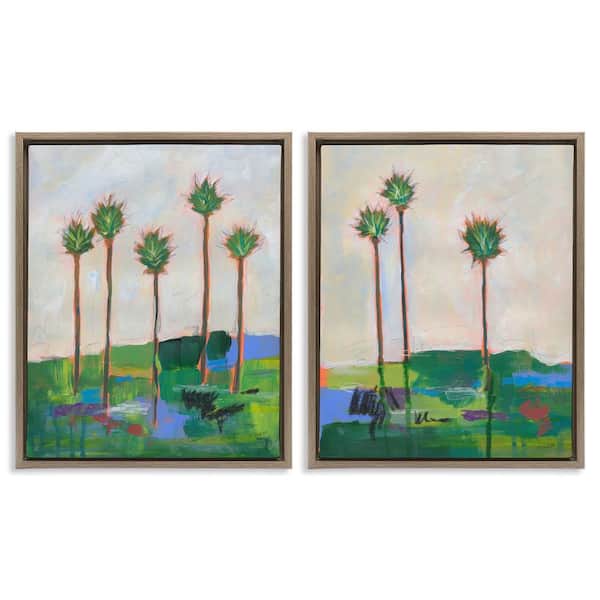 Stupell Industries Brushed Palm Landscape by Jan Weiss 2-Pieces Brown Floater Frame Nature Graphic Art Print 21 in. x 17 in.