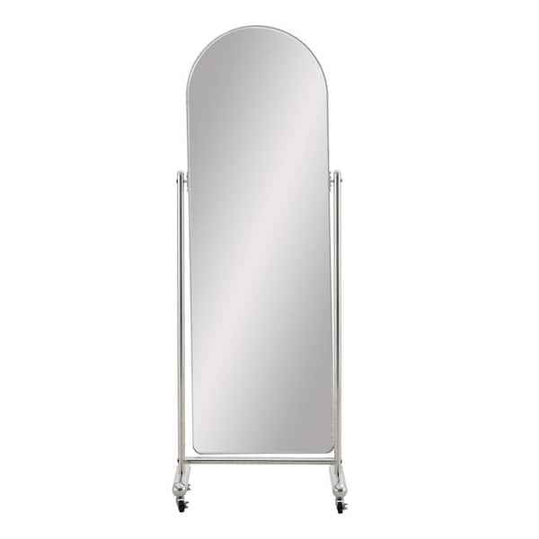 Unbranded 27.5 in. W x 69.2 in. H Arched Metal Framed Wall Bathroom Vanity Mirror, Full-Length Mirror in Silver with Pulley