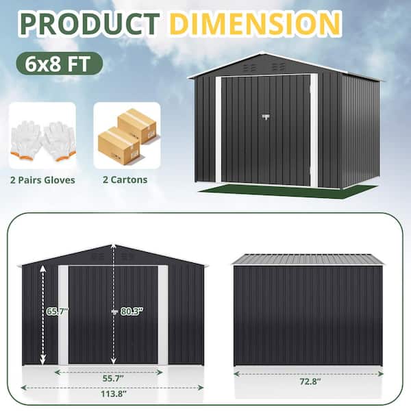 VIWAT 8 ft. W x 6 ft. D Metal Outdoor Storage Shed with Lockable
