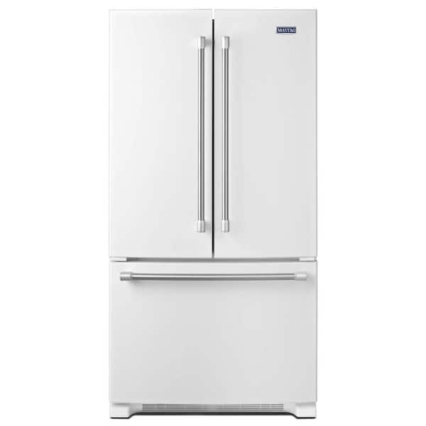 Maytag 33 in. W 22.1 cu. ft. French Door Refrigerator in White with Stainless Steel Handles