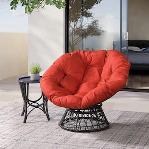 Dark Brown Wicker Papason Outdoor Lounge Chair with Orange Cushion