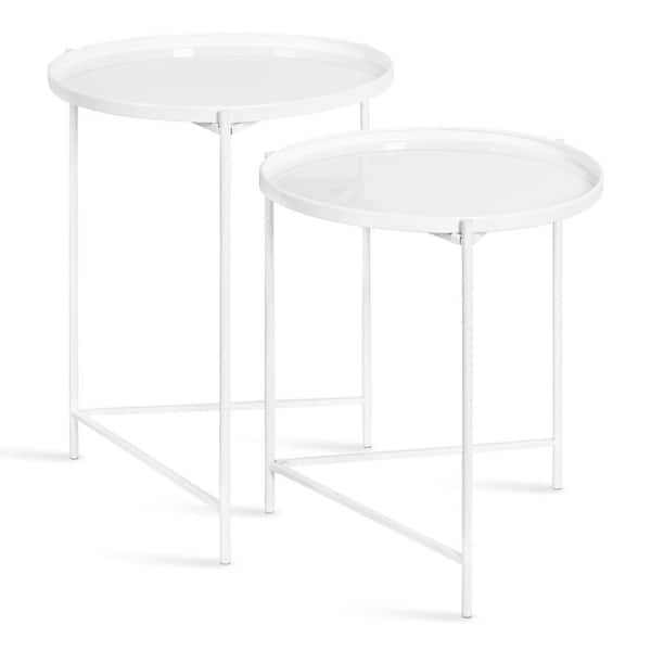Kate and Laurel Ulani 18.50 in. White Round Metal End Table with 2-Pieces