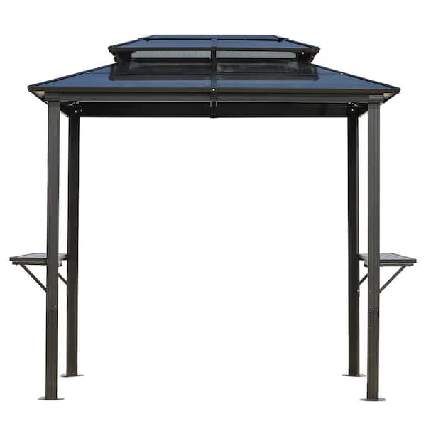 8 ft. x 5 ft. Outdoor Grill Gazebo Hardtop BBQ Gazebo with UV-Resistant Roof and Storage Hooks for Patio, Lawn, Garden