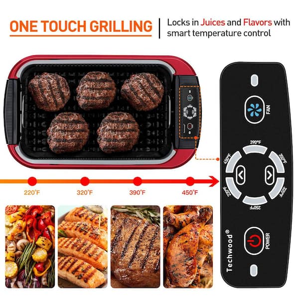 Techwood 1500W Smokeless Electric Grill with Non-Stick Grill Plates,In