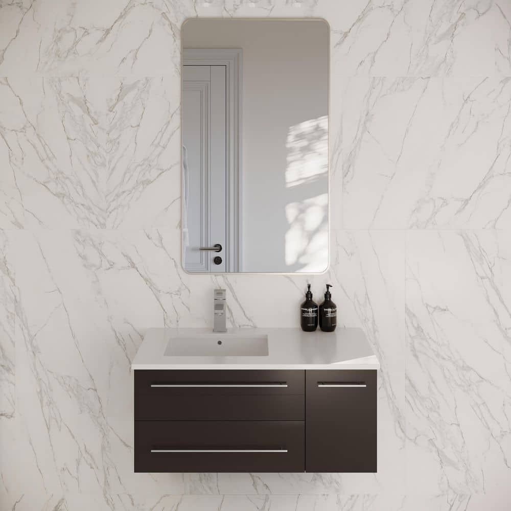 Espresso 36" Wall-Mounted Single Sink Vanity with Quartz Top