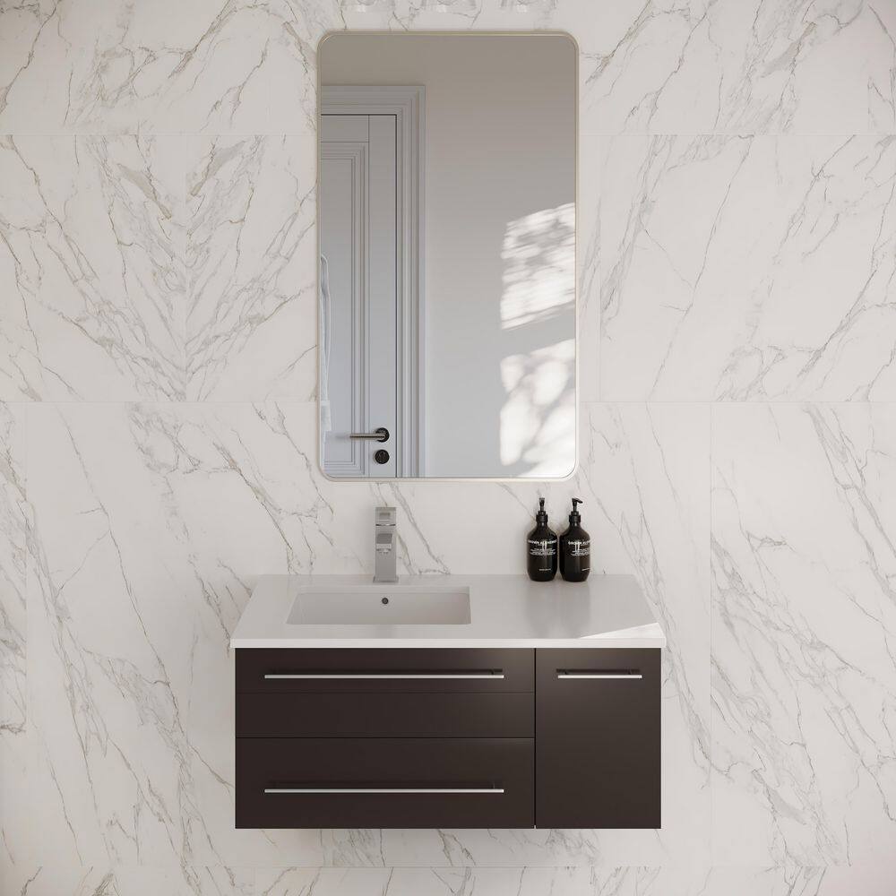 Espresso 36" Wall-Mounted Single Sink Vanity with Quartz Top