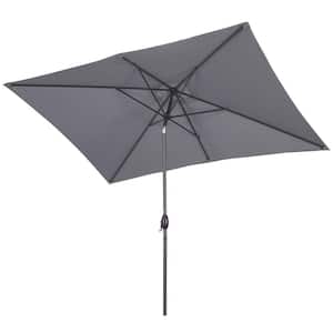 10 ft. x 6.5 ft. Aluminum Outdoor Patio Market Umbrella with Hand Crank Lift in Grey