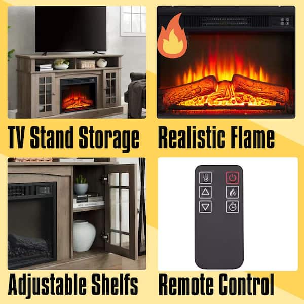 58 in. Freestanding Electric Fireplace TV Stant Entertainment Console with 23" Fireplace Insert for TV Up to 65 in. Gray