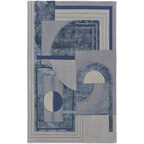HomeRoots 8 x 10 Blue, Gray Striped Area Rug
