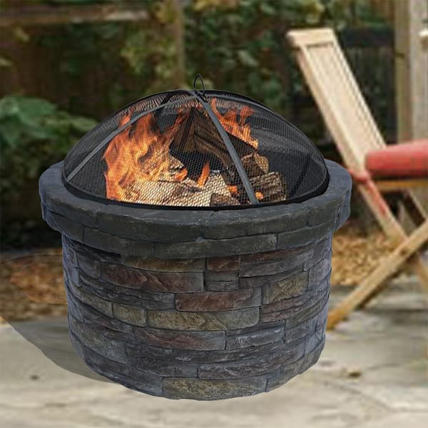 Teamson Home 27 In Outdoor Round Stone, Fire Pit Stone Cover