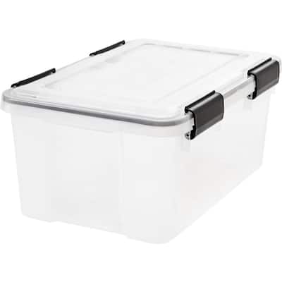 6.5-Gal. Lockable Plastic Storage Box in Clear with Sturdy Blue Lid and  Buckles (4-Pack)