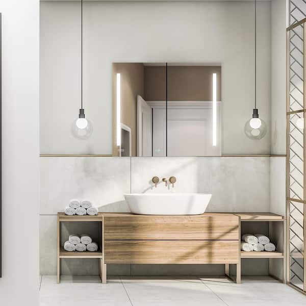 Signature Royale 48 in. W x 36 in. H Rectangular LED Bi-View Medicine Cabinet with Mirror Defogger, 3X Magnifying Mirror