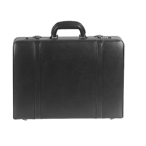 Business Collection Black Leather Expandable Attache Case 17.75 in. H x 4.75 in. W x 13 in. D