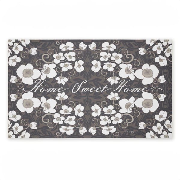 Sweet Home Apple Blossoms Entry Gray 18 in. x 30 in. Polyester Non-Slip Outdoor Door Mat