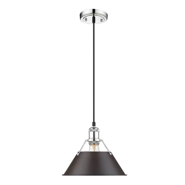 Golden Lighting Orwell 1-Light Chrome with Rubbed Bronze Shade Standard Pendant