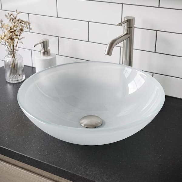 VIGO Giovanni Frosted White Glass 17 in. L x 17 in. W x 6 in. H