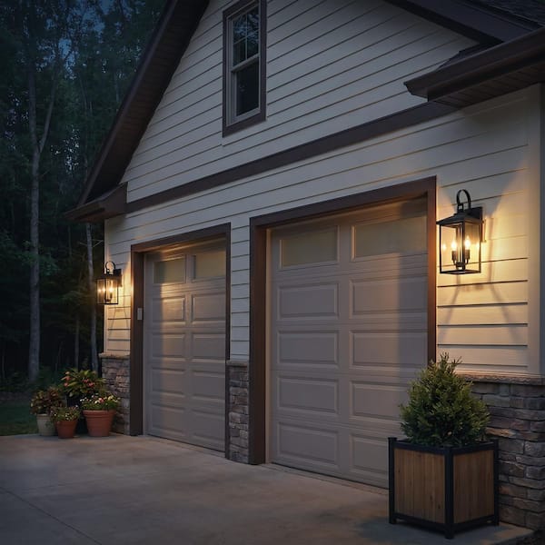 19.75 in. 2-Light Sandy Black Lantern Outdoor Sconce Hardwired with Clear Tempered Glass, Bulbs Not Included