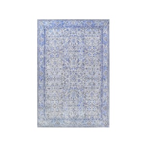 Athena Baby Blue 7 ft. 6 in. x 9 ft. 6 in. Boho Distressed Floral Polyester Indoor Area Rug