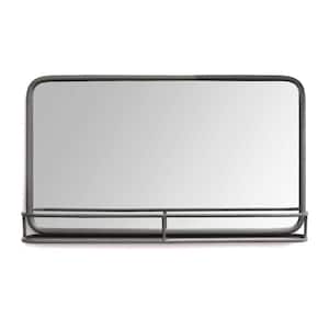 24" Chic Rectangular Gunmetal Framed Mirror w/ Shelf