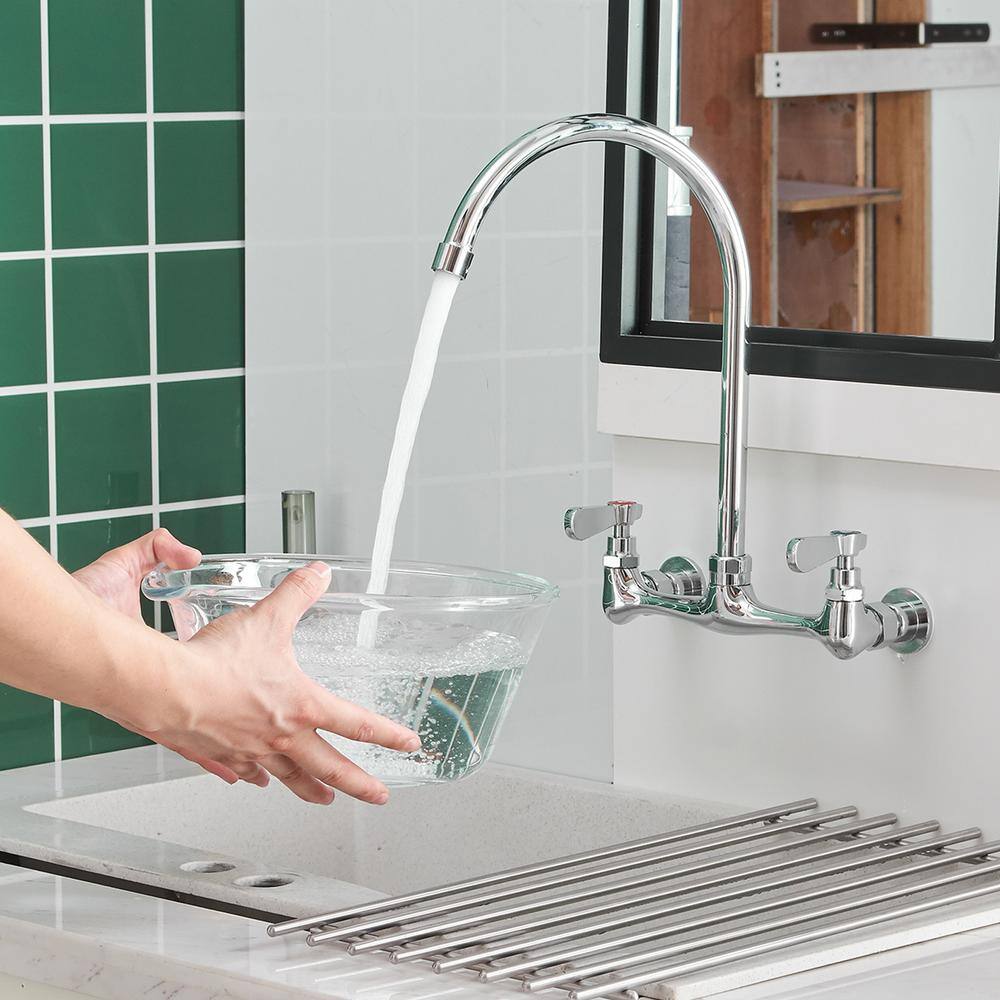 Polished Chrome Double Handle Wall Mount Kitchen Faucet
