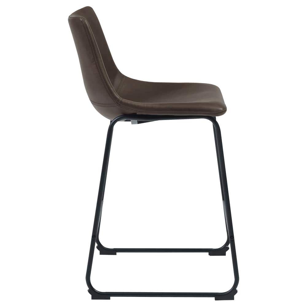 Brown Faux Leather and Metal Counter Stool Set
