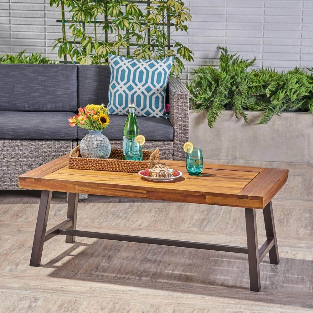 Noble House Rectangular Wood and Metal Outdoor Dining Table 2768