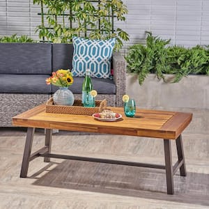 Rectangular Wood and Metal Outdoor Patio Dining Table