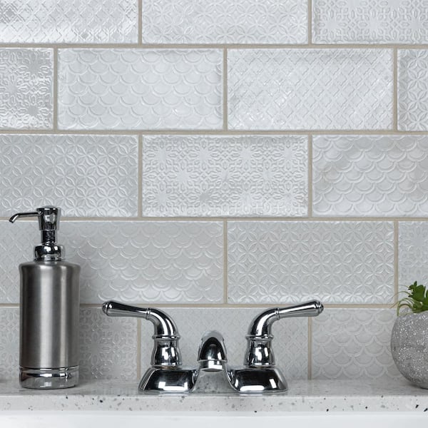 Camden Decor Antique Bianco 4 in. x 8 in. Ceramic Wall Take Home Tile Sample