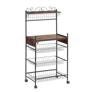 Removable Shelf Wire Basket Kitchen Storage Shelf Rack for Spices Pots and Pans, Wheels with Anti-Skid Locks