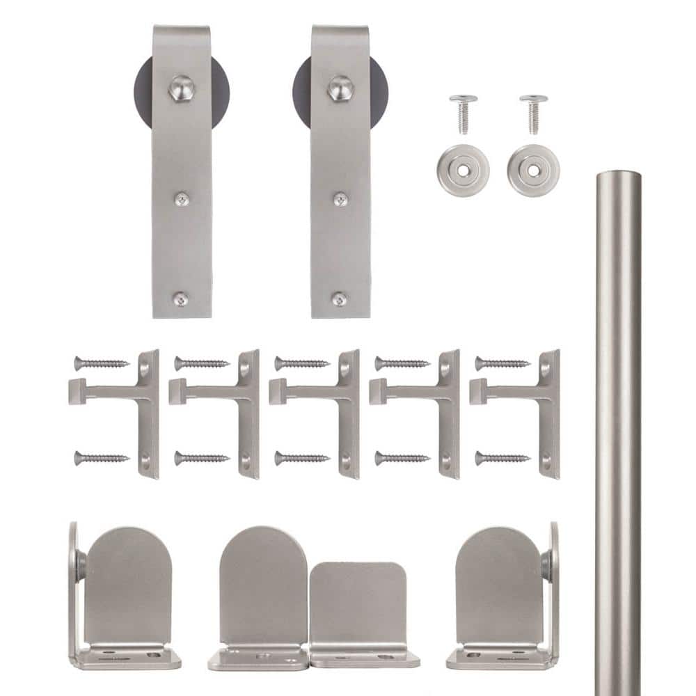 96 in. Hook Satin Nickel Sliding Barn Door Round Track and Hardware Kit