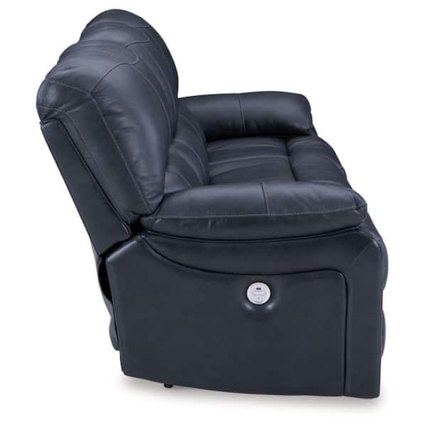 Leesworth 88 in. Pillow Top Arm Leather Match Rectangle Power Reclining Sofa with USB Ports in Blue