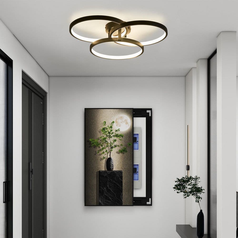 Tatahance 19.7 in. Black Metal Integrated LED Flush Mount 3-Ring