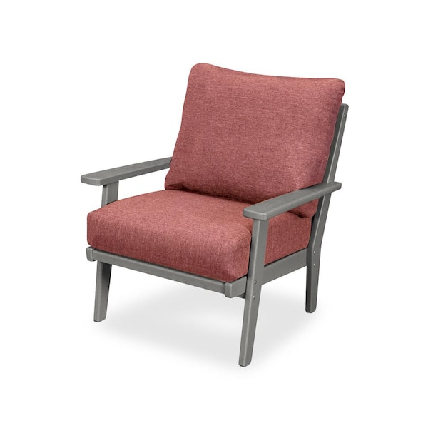 POLYWOOD Grant Park Slate Grey Deep Seating Plastic Outdoor Lounge Chair with Silver Garnet Cushion