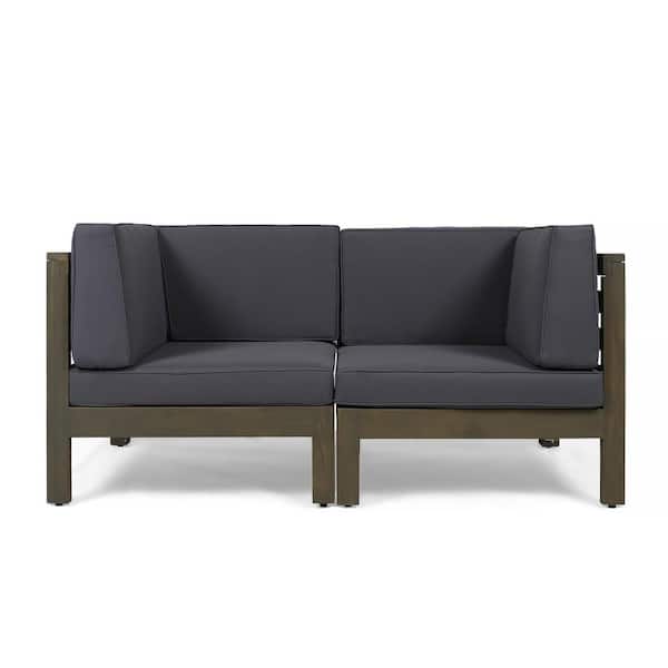Noble House Jonah Gray Wood Outdoor Loveseat with Dark Gray Cushions