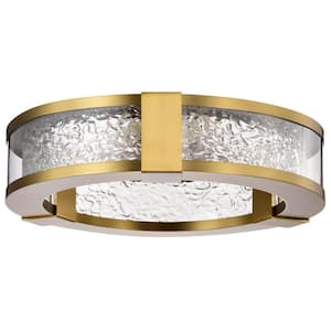 Darrow 13.25 in. 100-Watt Transitional Vintage Brass Integrated LED Flush Mount with Textured Acrylic Shade