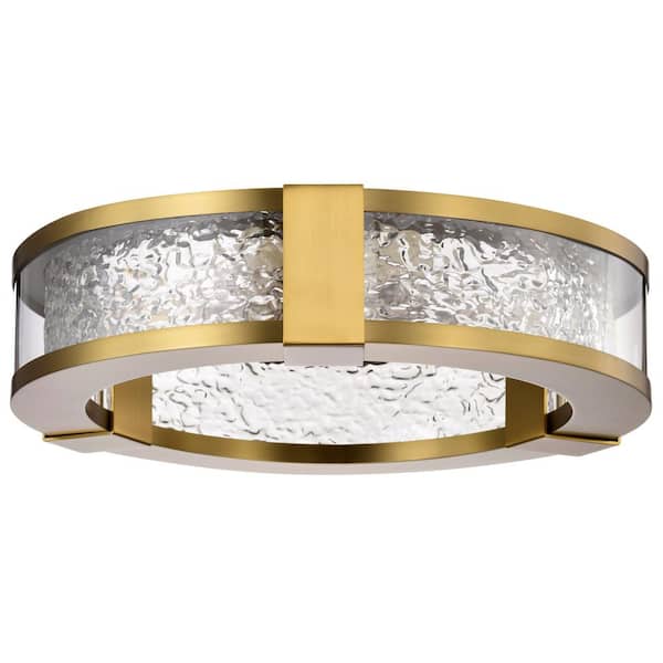 SATCO Darrow 13.25 in. 100-Watt Transitional Vintage Brass Integrated LED Flush Mount with Textured Acrylic Shade