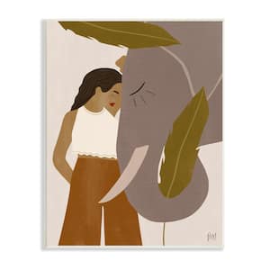 Female Standing with Elephant Earth Tone Portrait By Birch&Ink Unframed Print Abstract Wall Art 10 in. x 15 in.