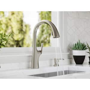 Ladera Single-Handle Pull-Down Sprayer Kitchen Faucet with Soap Dispenser in Spot Defense Stainless Steel