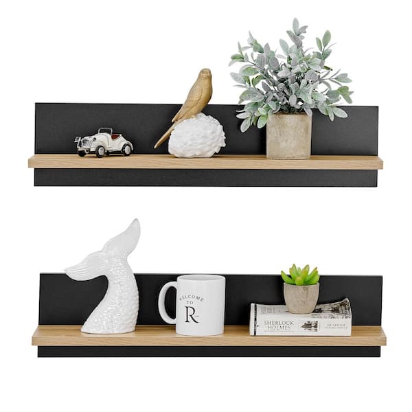 DANYA B 29 in. 2-Tier Black Ledge Wall Shelf Entryway or Bathroom Organizer  with Five Hanging Coat or Towel Hooks XF190712BK - The Home Depot