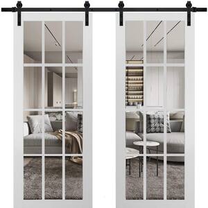 3355 84 in. x 84 in. Full Lite Clear Glass Matte White Finished Solid Wood Sliding Barn Door with Hardware Kit