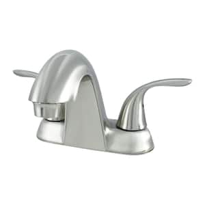Dual Wing Handle Mid-Rise Spout Lavatory Faucet with Matching Push Pop-Up Brushed Nickel
